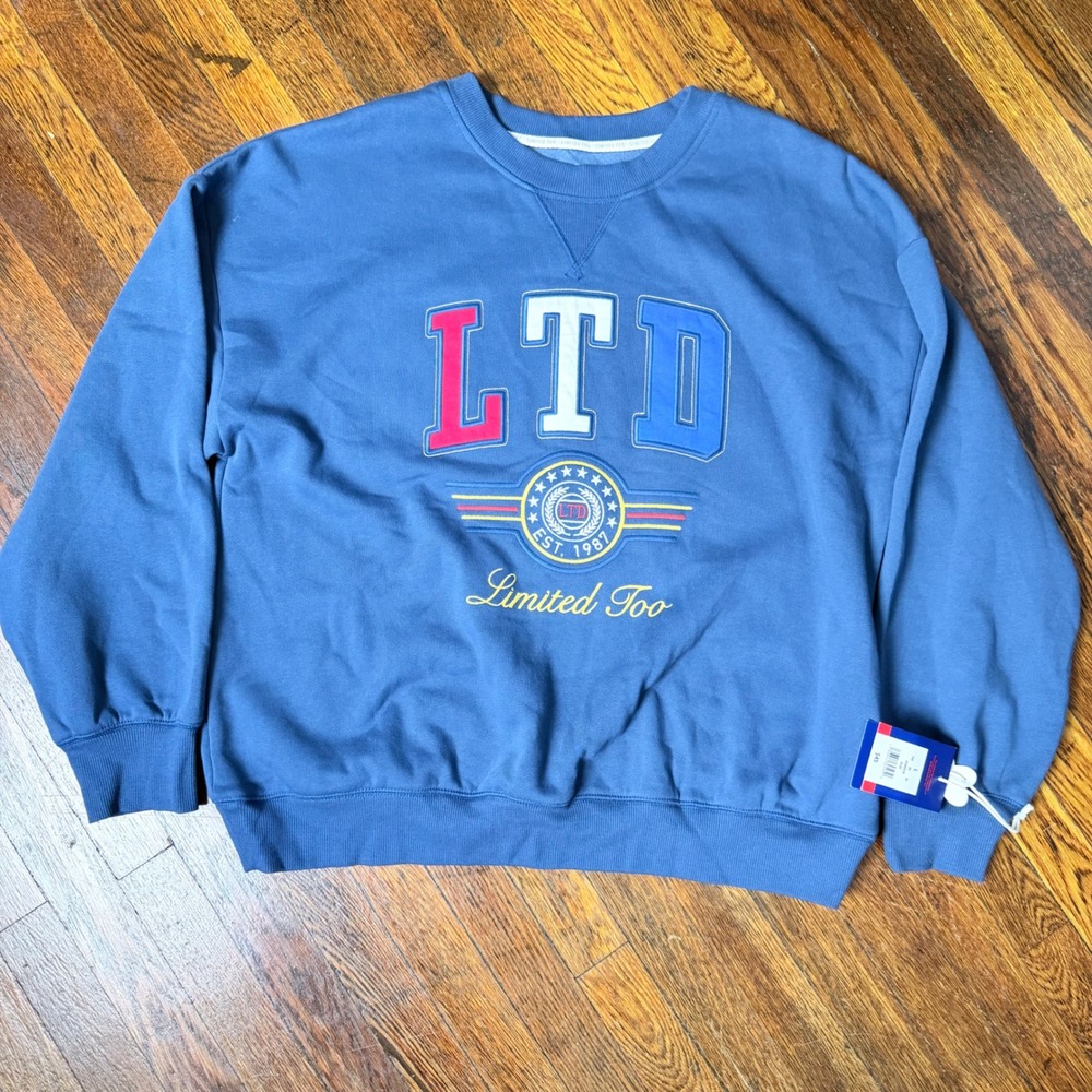 Limited Too Blue LTD 2.0 Embroidered Graphic Crewneck Sweatshirt Large NWT